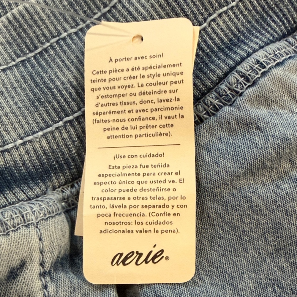 Aerie Light Blue Denim Pants with Cream Drawstring. Medium - Picture 8 of 10